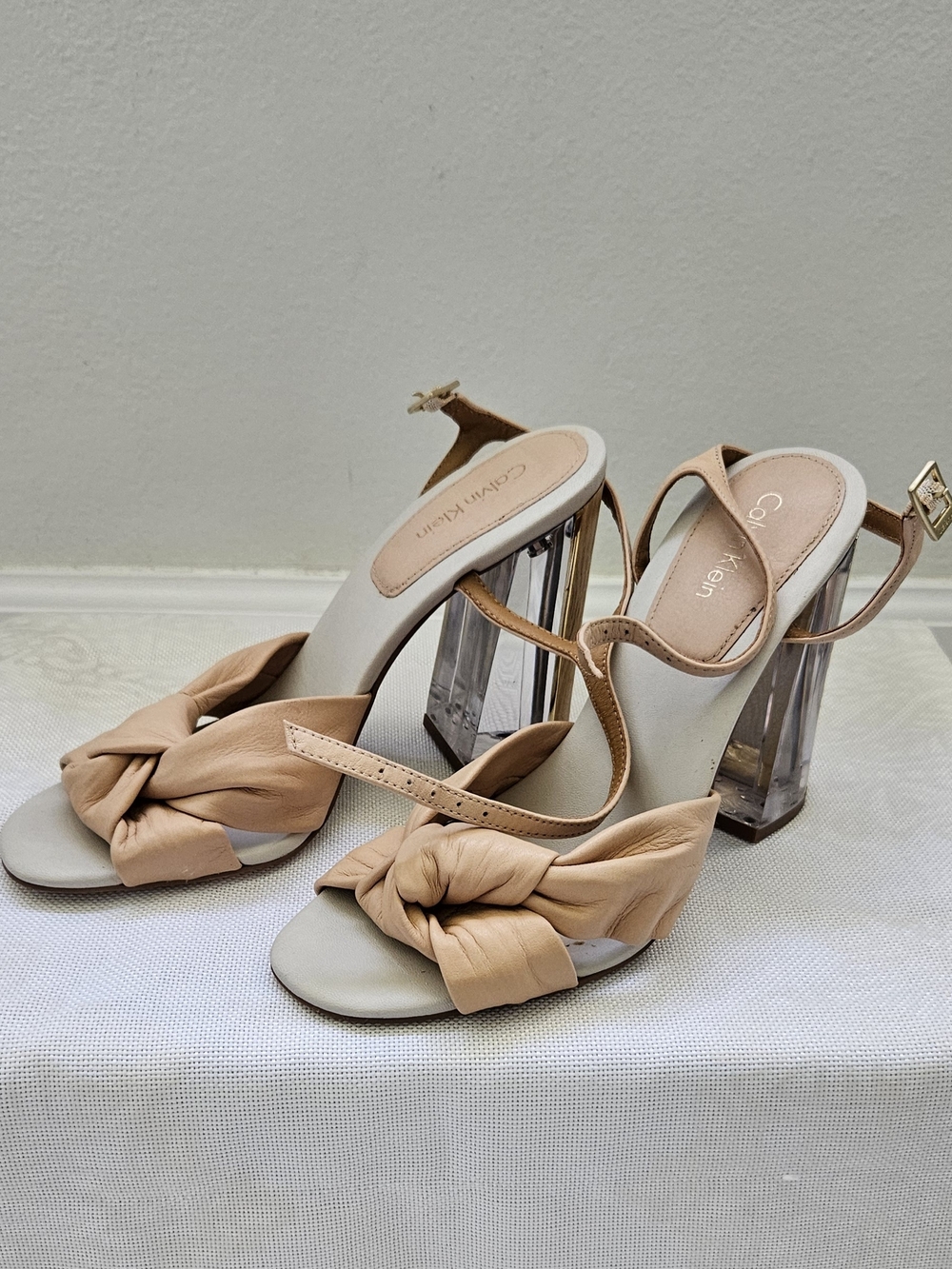 Calvin Klein Nude Knotted Leather Slingback Heels